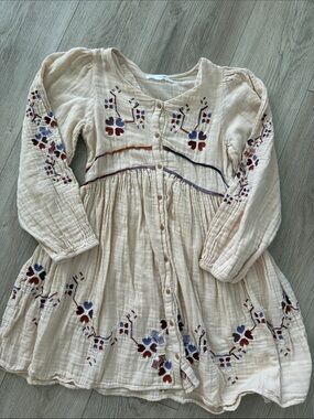 Zara Girls Embroidered Boho Gauze Dress Cream Size 11-12